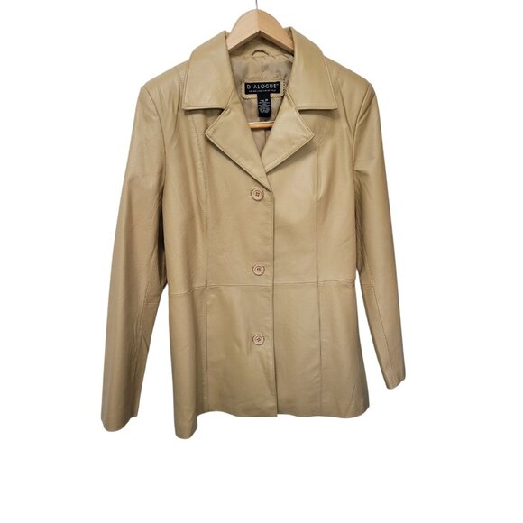 Vintage Dialogue Women's Brown Tan 100% Leather Jacket Size M Classic Style - Picture 3 of 16